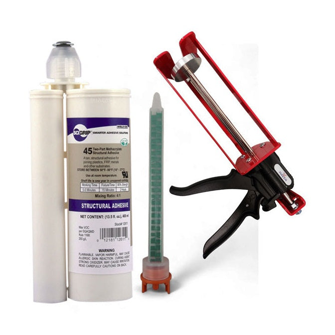 Weld-On SciGrip 45 Tan Thick Non-Sag MMA Adhesive for Primer-Less Bonding of Aluminum, Metals, Plastics and Acrylics - 5-6 Minute Working Time - 50mL and 490mL 4:1 Mix Ratio Weld-On