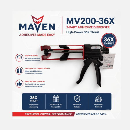 Maven MV200-36X 200ML High-Power 36X Thrust 2-Part Adhesive Dispenser For 1:1 & 2:1 Ratios Maven Dispensers