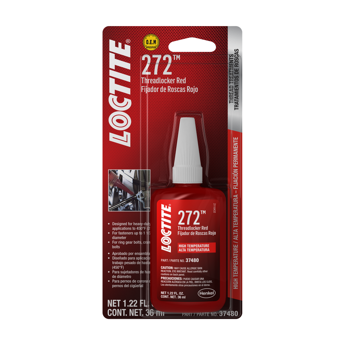 LOCTITE 272 red high-strength threadlocker, 36 mL bottle in retail blister pack