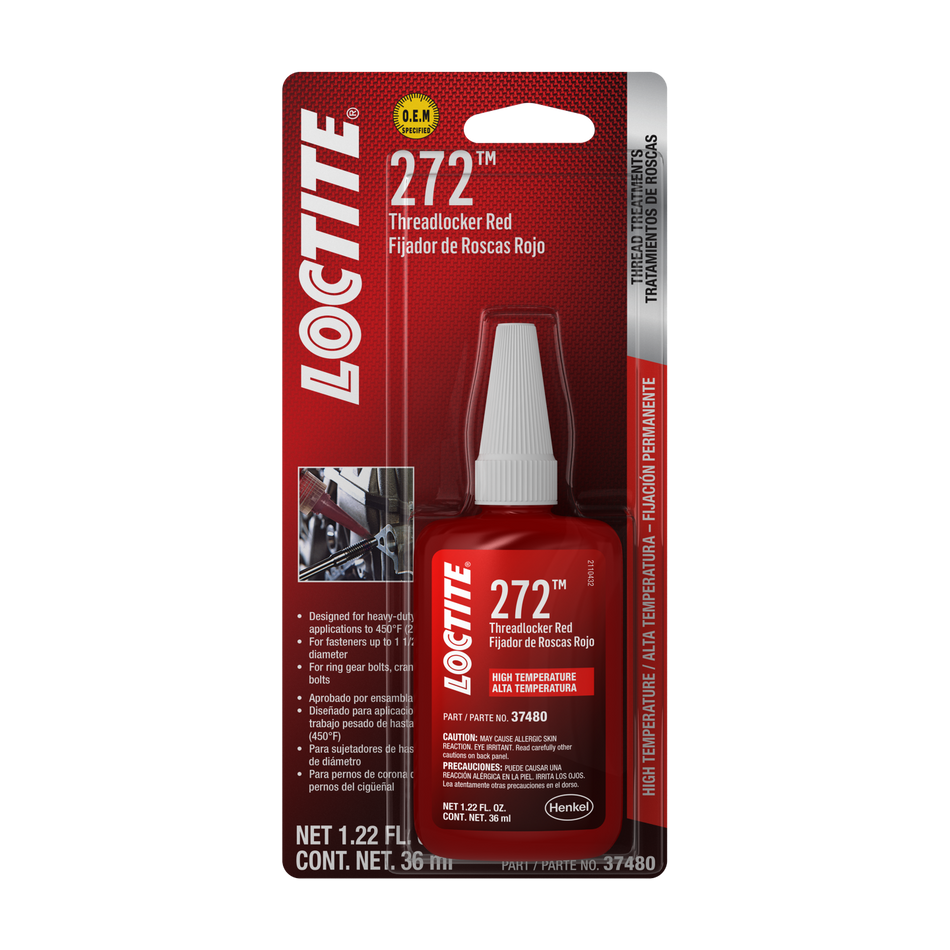 LOCTITE 272 red high-strength threadlocker, 36 mL bottle in retail blister pack