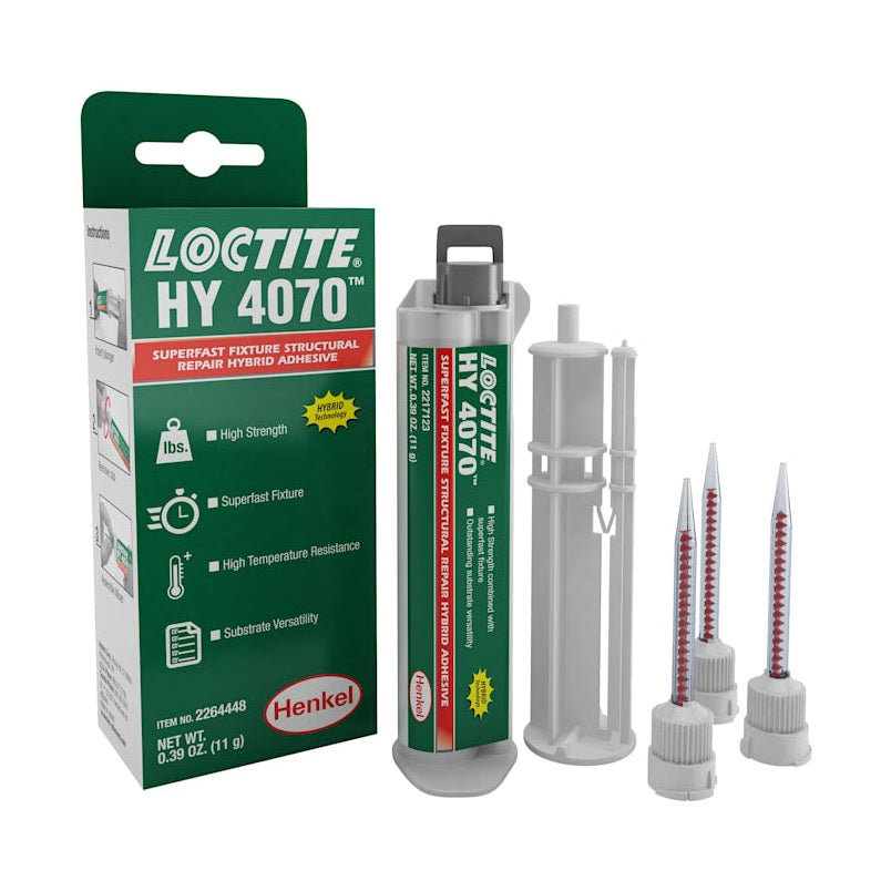 Loctite HY 4070 Universal Bonder 11 g twin syringe kit with plunger and mixing nozzles
