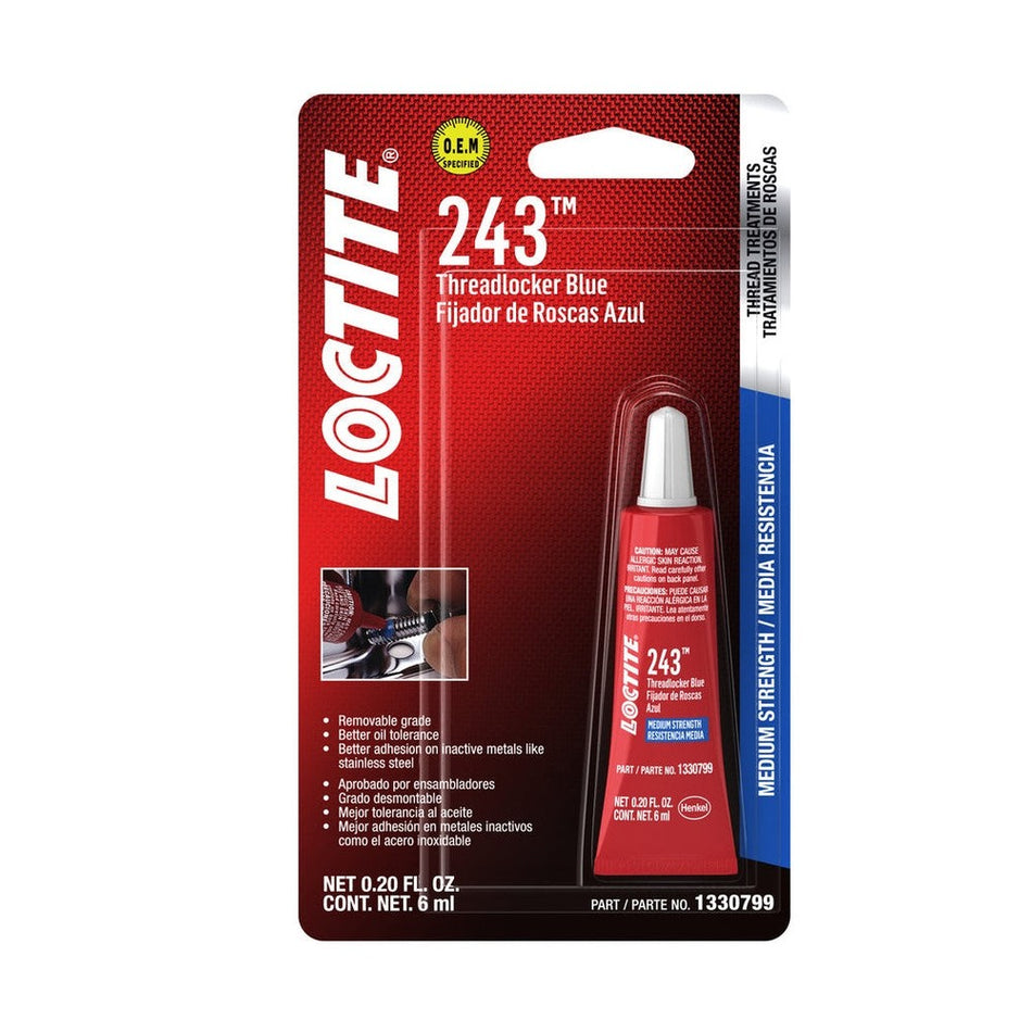 Loctite 243 medium-strength threadlocker, 6 mL tube (#1330799)