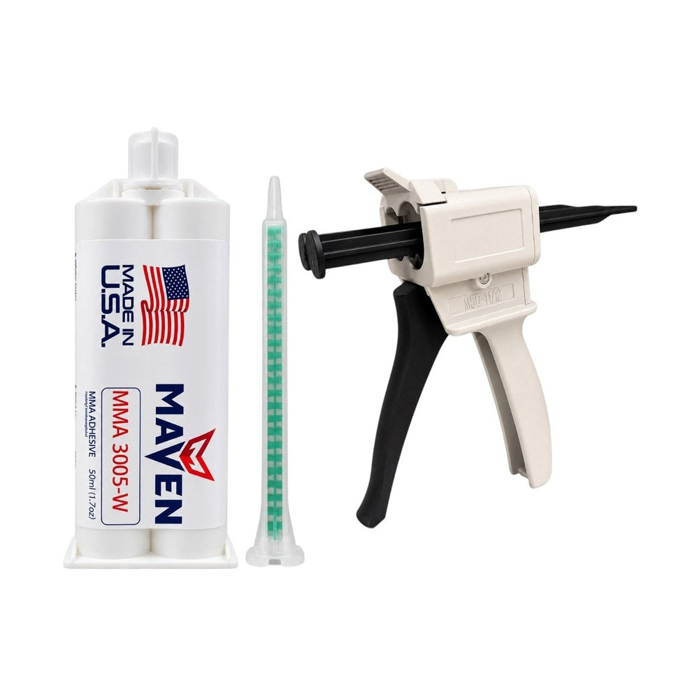 Maven MMA 3005-W White Acrylic - Fast Set 4-6-Min MMA Adhesive-Thick/High Viscosity White Color -1:1 ratio Maven Adhesives