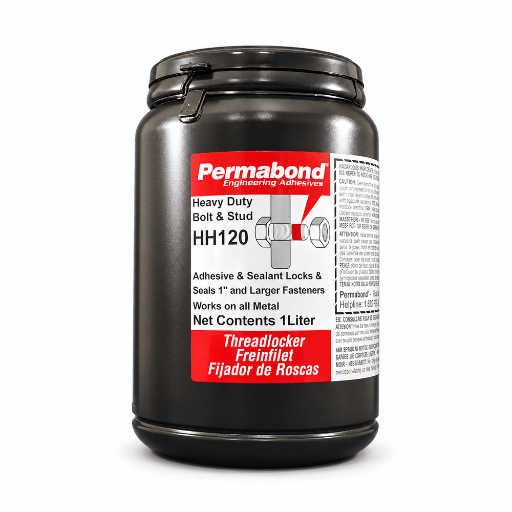 Permabond HH120 threadlocker and sealant, 1-liter container on white background