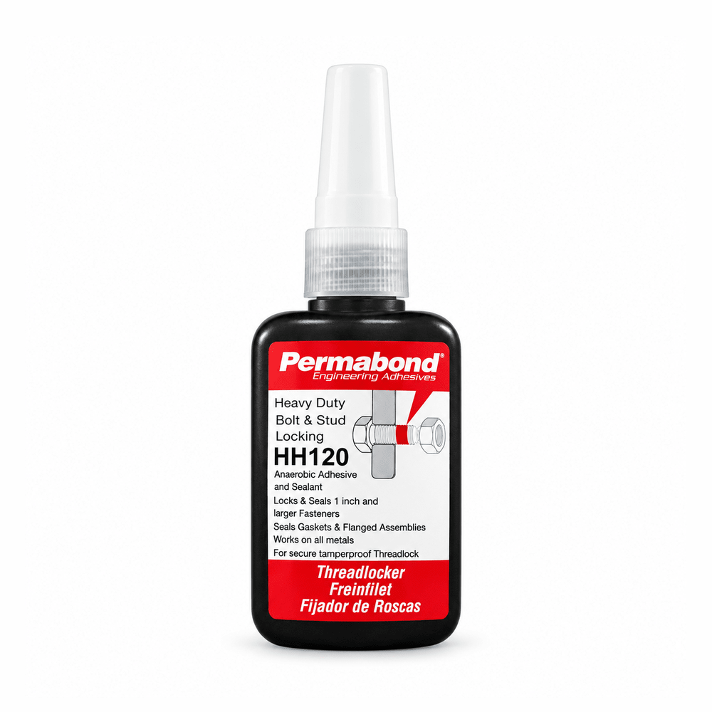 Permabond HH120 threadlocker and sealant, 50ml container on white background