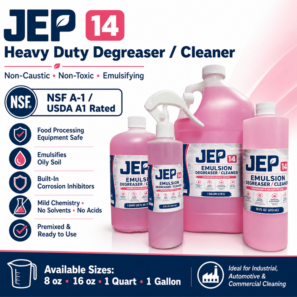 JEP-14 Heavy Duty Degreaser Cleaner Non-Caustic Non-Toxic Emulsifying USDA A1 Rated Safe for Food & Processing Equipment NSF A-1 Jep14
