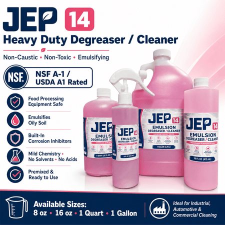 JEP-14 Heavy Duty Degreaser Cleaner Non-Caustic Non-Toxic Emulsifying USDA A1 Rated Safe for Food & Processing Equipment NSF A-1 Jep14