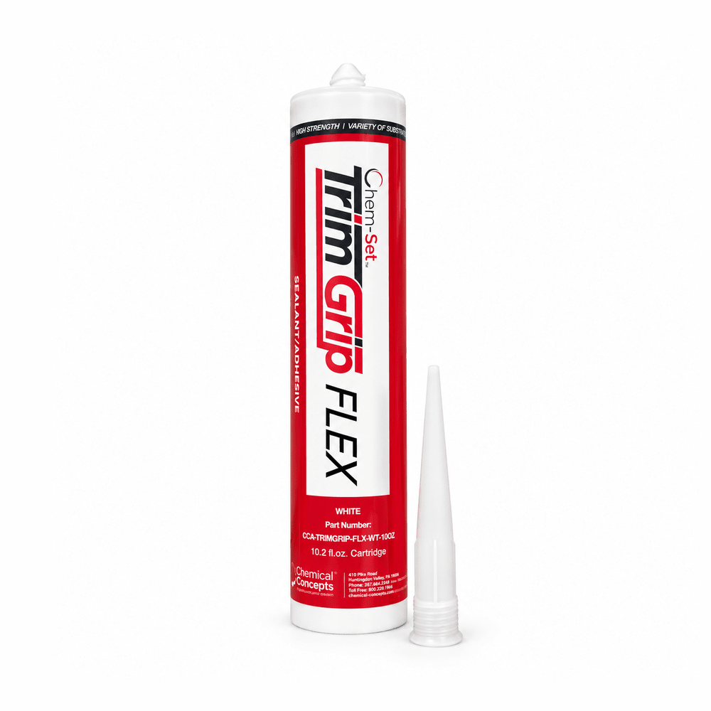 Chem-Set TrimGrip Flex PVC Trim Adhesive & Sealant, White, 10 oz Chem-Set