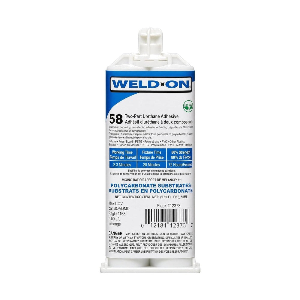Weld-On 58 clear two-part polyurethane adhesive, 50ml cartridge