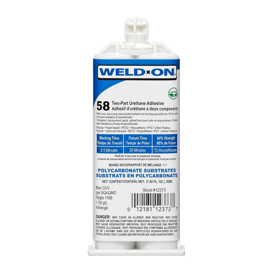 Weld-On 58 clear two-part polyurethane adhesive, 50ml cartridge