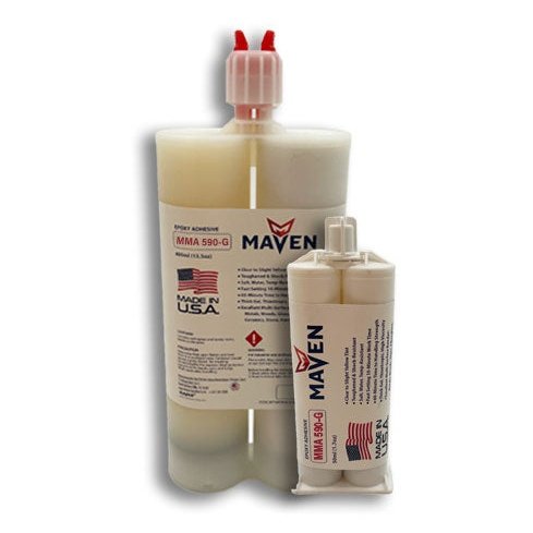 Maven MMA 590 - Slow Set 90-110 minutes MMA Marine-Optimized Adhesive - Thick/High Viscosity Black or White 1:1 ratio