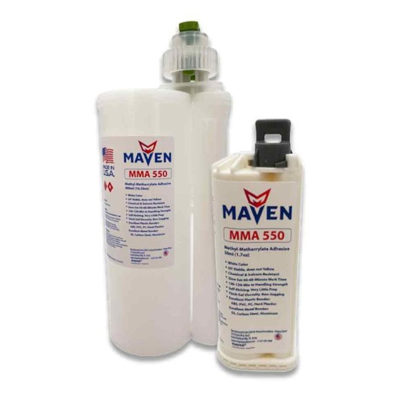 Maven MMA550 Non-Sag Gel, UV Stable White 45-60 Minute MMA Adhesive for Marine and Underwater bonding of Plastics Metals & Composites