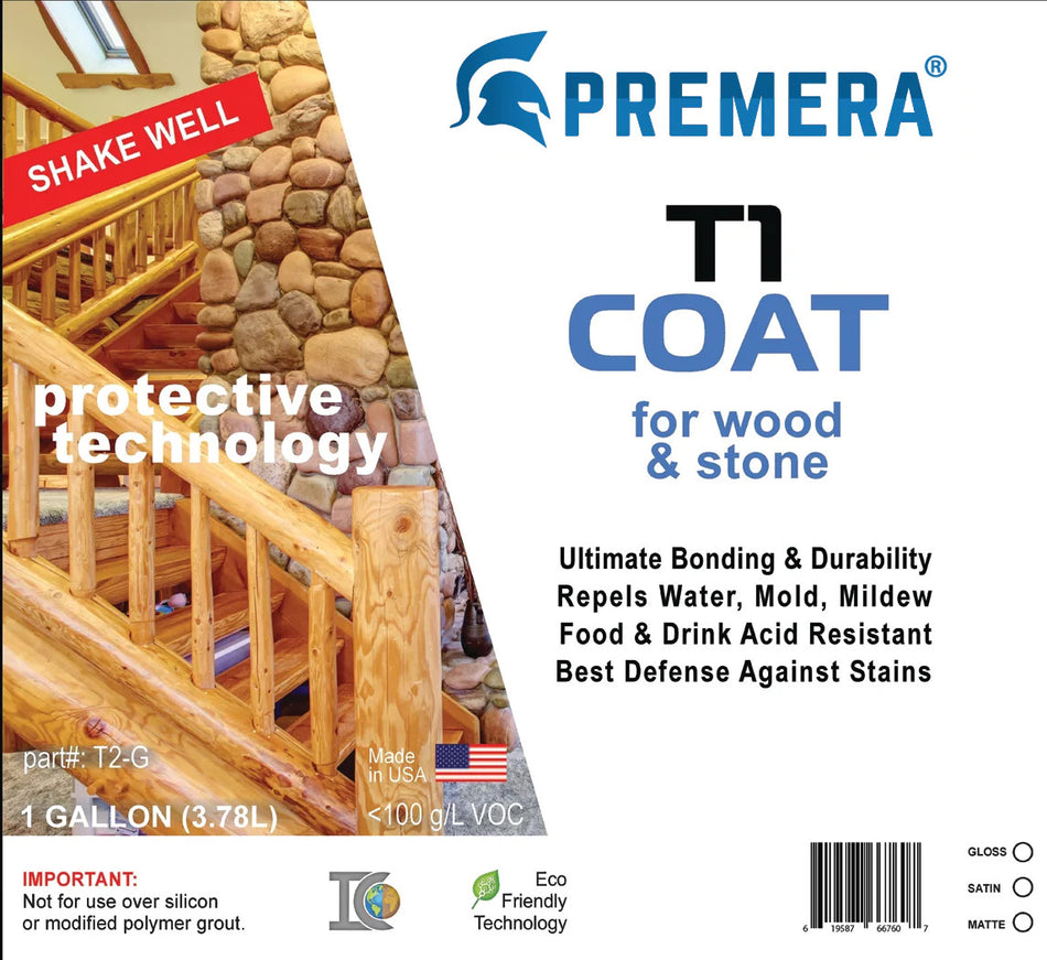 Premera T1 for Wood & Stone, Impervious Protective Clear Coat Sealant, Liquid Glass Silicon Dioxide (SiO2)
