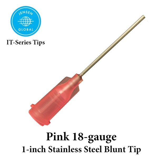 Jensen Industrial Dispensing Tips (Push-On & Luer-Lock) Family - Steel 1-Inch Pink 18-Gauge