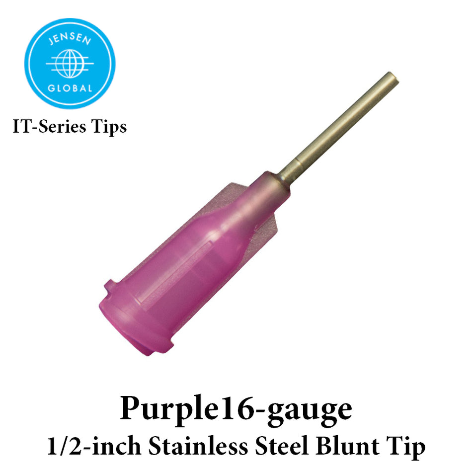 Jensen Industrial Dispensing Tips (Push-On & Luer-Lock) Family - Steel 1/2-Inch Purple 16-Gauge