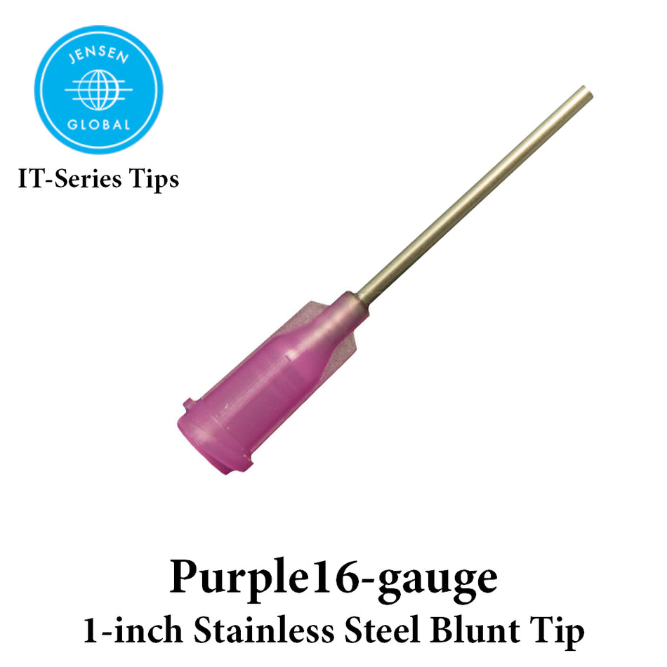 Jensen Industrial Dispensing Tips (Push-On & Luer-Lock) Family - Steel 1-Inch Purple 16-Gauge