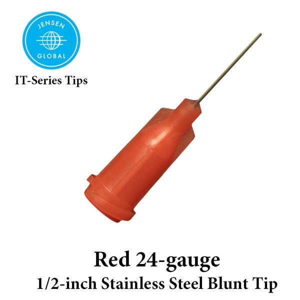 Jensen Industrial Dispensing Tips (Push-On & Luer-Lock) Family - Steel 1/2-Inch Red 24-Gauge