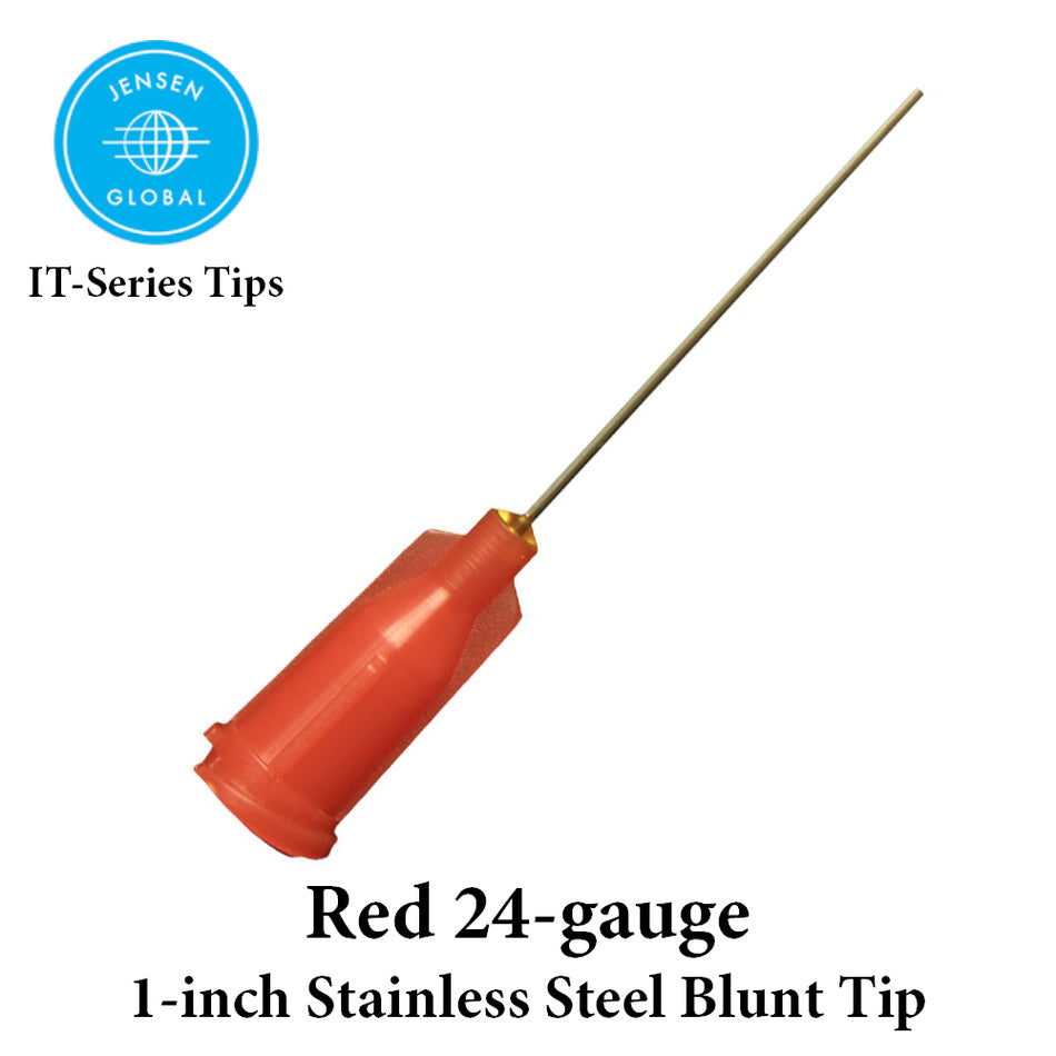Jensen Industrial Dispensing Tips (Push-On & Luer-Lock) Family - Steel 1-Inch Red 24-Gauge