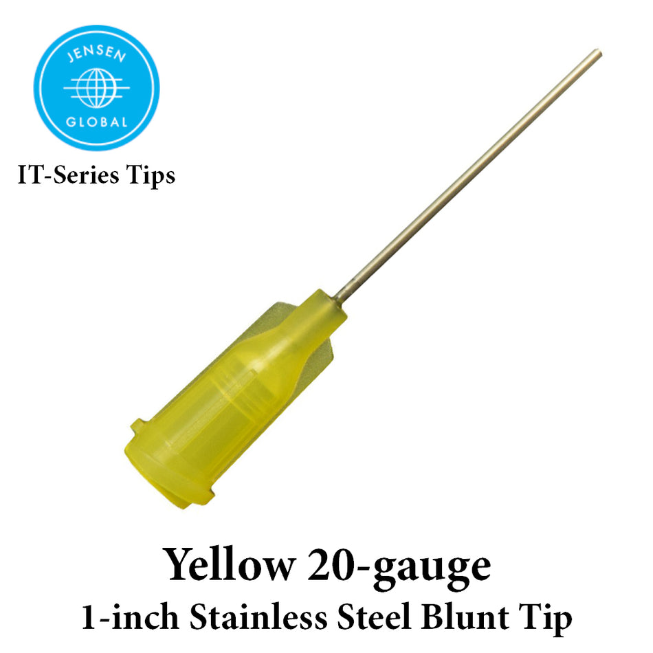 Jensen Industrial Dispensing Tips (Push-On & Luer-Lock) Family - Steel 1-Inch Yellow 20-Gauge